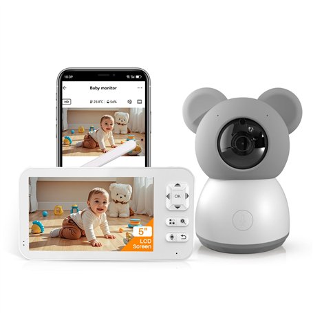 SIMBAILAI 2K 5" Babyphone Caméra Bebe avec Application Telephone