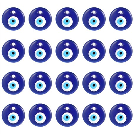 UTMACH 20 Pcs 3cm Nazar Boncuk Perles Verre Mauvais Oeil Bleu Plat Evil Eye Perle Mauvais œil Turc Nazar Boncugu pour Collier Bi