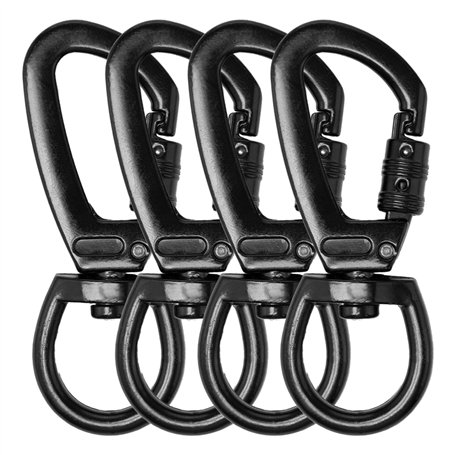 Neikafan 4 Pièces Mousquetons Pivotants Mousqueton Laisse Chien Mousqueton Noir Clip Mousquetons Pivotant Verrouillage Torsadé 3