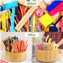 Organiseur de bureau rotatif à 360 degrés en bambou pour fournitures artistiques, crayons de couleur, pinceaux, pour classe, stu