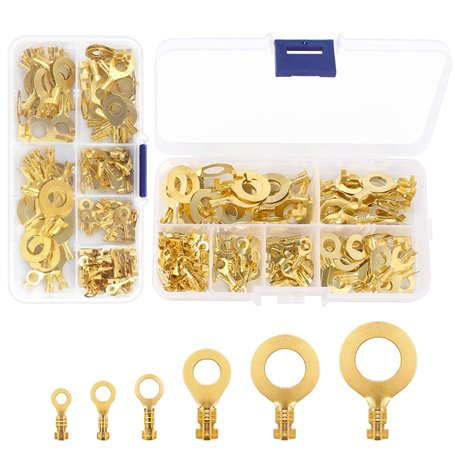 300 Pcs Kit de Bornes Cosses Electrique Bornes à Anneaux en Cuivre Cosse à Sertir Connecteur à Anneaux M3 M4 M5 M6 M8 M9 M10 Con