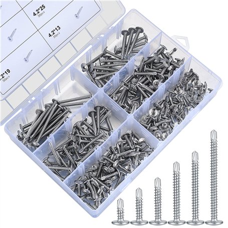 Lot de 220 vis auto-taraudeuses en acier inoxydable avec pointe de perçage