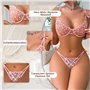 Auriselle Femme Ensemble Lingerie Sexy à nœuds 2 pièces, Motif cœur Broderie résille décoration Dentelle translucide Soutien-Gor