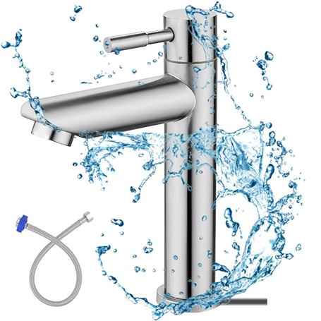 Reforung Robinet Salle Bain Robinet de Lavabo Eau Froide Uniquement Monocommande Mitigeur Lavabo en Acier Inoxydable 304 Robinet