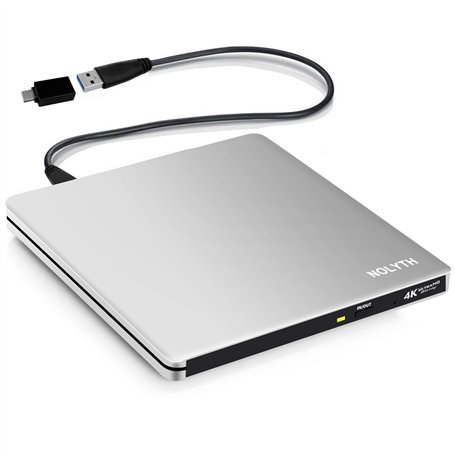 NOLYTH Lecteur Blu Ray USB 3.0 Type-C UHD 4K CD DVD Bluray Graveur 3D BD BDXL Externe pour Ordinateur Portable PC Windows 11/10/