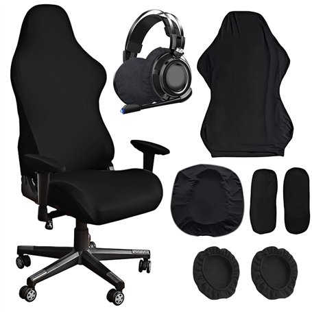 WIYETY Housse de chaise de gaming - Noir - Extensible - Pour ordinateur de jeu - Style racing - Chaise de bureau (noir