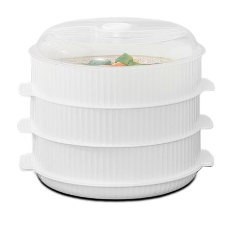 Cuiseur vapeur à 3 couches - 8 l - Avec passoire pour micro-ondes et couvercle - 23