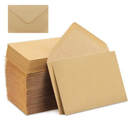 100 Pièces Enveloppe Kraft C6 Enveloppe Marron Petites Enveloppes Gommées Vintage 162 x 114 mm pour Enveloppe Cadeau Invitations