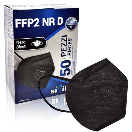 SIBILLA 50 Pièces Masque FFP2 Noir NR D avec Certifié CE0465