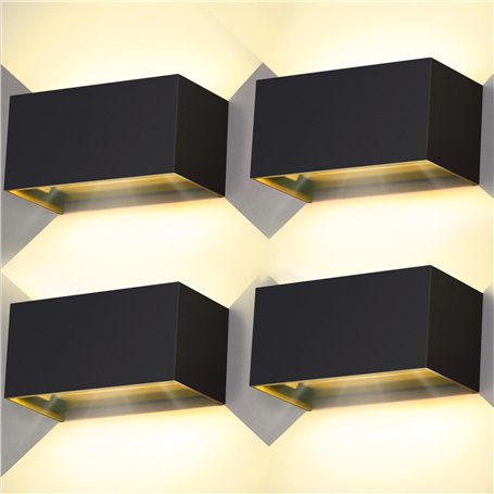 Kingwei 4 Pièces Applique Murale Interieur/Exterieur 20W Appliques Murales LED Noire 3000K Blanc Chaud avec Angle de Faisceau Ré