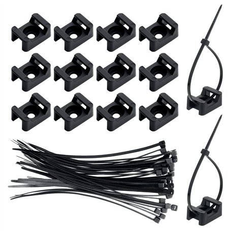 Fippy Lot de 150 Pièces fixations de serre-câbles Base de montage d'attache-zip noire avec 150 colliers de serrage en nylon noir