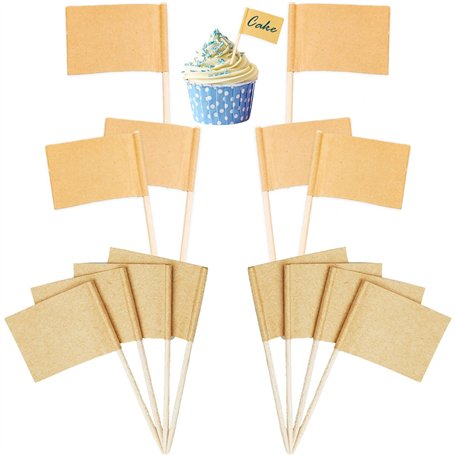 200 Pcs Drapeaux de Cure-Dents Vierges Drapeau en Papier Kraft Cure-Dent de Cocktail Cupcake Picks de Fruits pour Cupcake Topper