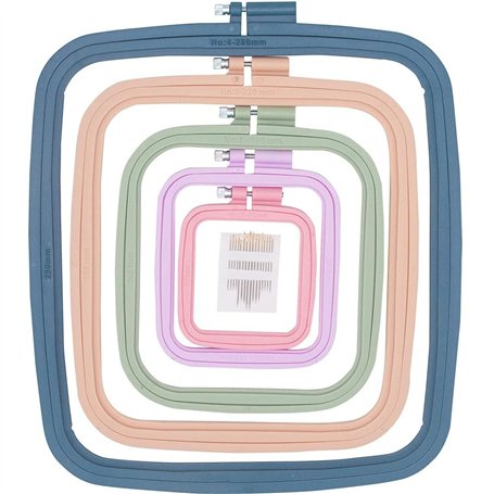 Lot de 5 cercles à broder rectangulaires carrés pour broderie au point de croix - Outil de couture pour artisanat (multicolore)