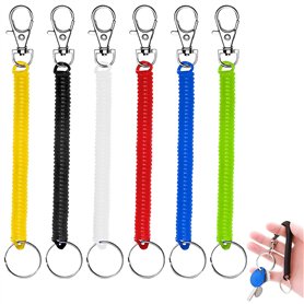 WOLMIK Lot de 6 porte-clés en spirale extensible en plastique coloré avec ressorts de 17,8 cm, cordon porte-clés rétractable pou WOLMIK Lot de 6 porte-clés en spirale extensible en plastique coloré avec ressorts de 17