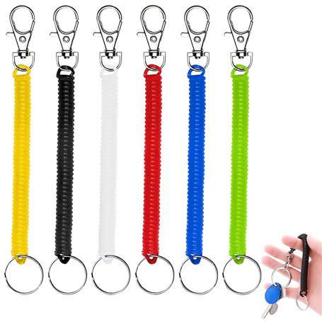 WOLMIK Lot de 6 porte-clés en spirale extensible en plastique coloré avec ressorts de 17