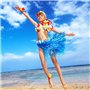 FEPITO 2 Set Hawaiian Herbe Hula Jupe Avec Fleur Leis Collier Bandeau Bracelets Robe Costume Ensemble pour Filles Femme Luau Haw