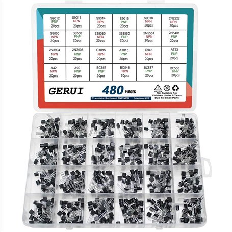 Kit de transistor 24 values 480 transistors PNP NPN S9012 S9013 S9017 S9015 S9018 2N2222 S8050 S8550 SS8050 SS8550 2N5551 2NRéfé