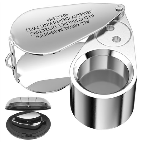 Uootach Loupe Bijoutier 40X Pliable en Métal Avec UV et LED Lumineuses - Facile à Porter Pour l'Artisanat