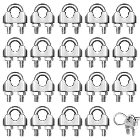 20 Pièces Serre Cable Acier M2 Serre Cable Inox 304 U Boulon Clip de Câble Métalliques pour Câble Métallique de Corde 2mm