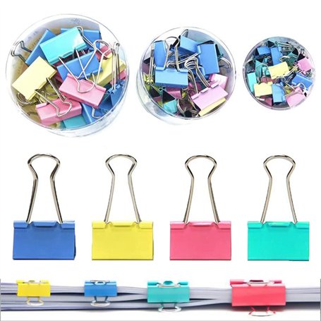 148 Pièces Pince Double Clip 15mm/19mm/25mm Binder Clips Couleur Foldback Pinces Métal Pinces Papier Pince à Document Pince à De