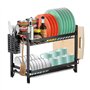 MXTIMWAN Égouttoir à Vaisselle Cuisine 2 Étages INOX - Grande Capacité Avec Plateau Égouttement et Support pour Couverts - Noir