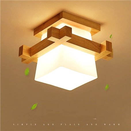 Artpad Simple Japon Tatami E27 Lampe En Bois Hall d'entrée Porche Balcon Plafond Luminaire Verre Plafond Moderne
