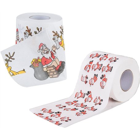 Lot de 2 rouleaux de papier toilette de Noël - Papier toilette de bain Père Noël - Fournitures de Noël - Décoration de salle de