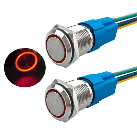 Aiqeer 2 Pièces 16 mm Commutateur Bouton-Poussoir Momentané