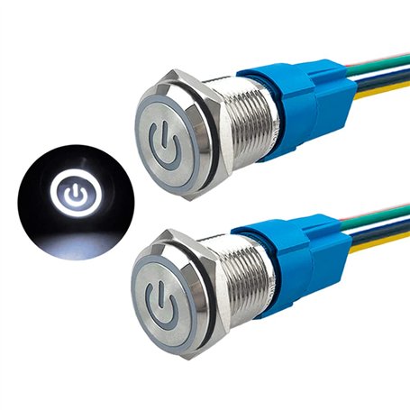 Aiqeer 2 Pièces 16 mm Commutateur Bouton-Poussoir Auto-Bloquant