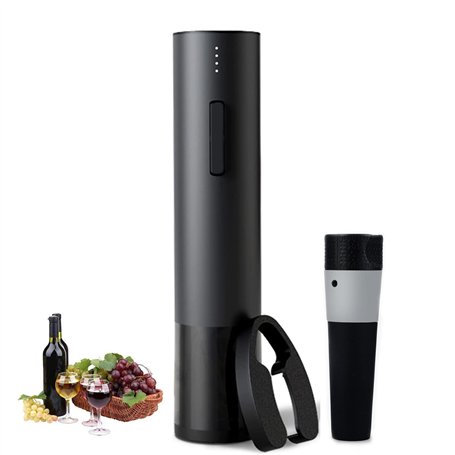 Tire-bouchon électrique pour bouteille de vin - Rechargeable avec coupe-capsule et câble USB - Noir