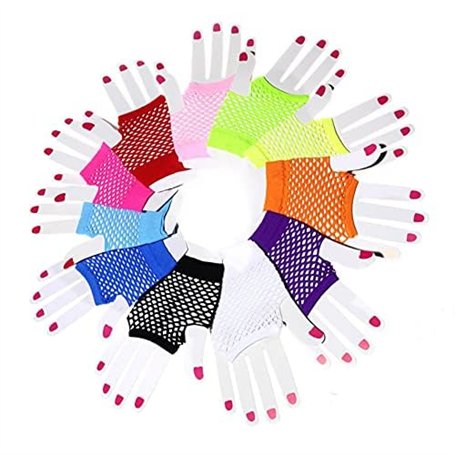 XLKJ Lot de 12 Paires de Gants Demi-Doigts en Résille pour Femme Gants de Filet de Pêche Créatifs de Collocation