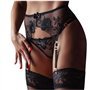 ROSVAY Femme Porte-Jarretelle Sexy Transparente avec 4 Pinces Réglables G-String Guêpière Dentelle Taille Haute Thong pour Bas L