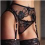 ROSVAY Femme Porte-Jarretelle Sexy Transparente avec 4 Pinces Réglables G-String Guêpière Dentelle Taille Haute Thong pour Bas L