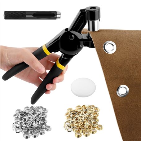 talifoca Kit d'œillets de 3/8" - Outil manuel pour poinçonnage de trous - Presse à œillets - Avec 300 œillets de 10 mm - Pour to