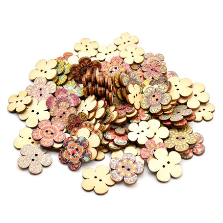 Skyzone Boutons en Bois - 100 Pièces en Forme de Fleur