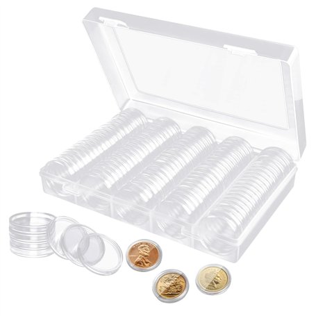 Yesaler Capsules de Monnaie Rondes de 30mm Capsules de Pièces en Plastique Transparent Capsules à Monnaie avec Boîte d'Organisat