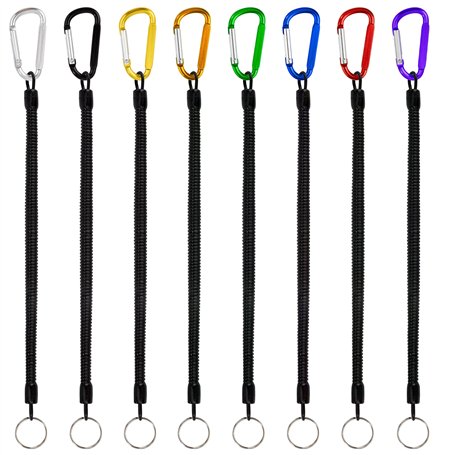 Pêche Cordons Lanière de Pêche Lot de 8 Porte-clés de Ressort en Spirale avec Mousqueton