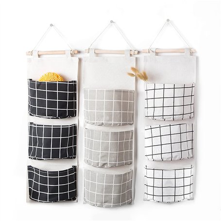 Lot de 3 sacs suspendus grillagés étanches - Accessoires de rangement en coton et lin - Sac utilitaire à suspendre - Convient po