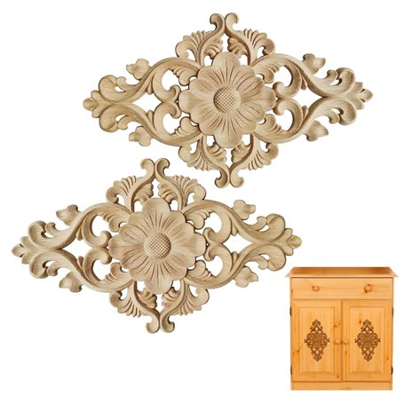 2 Pièces Bois Délicat Sculpté Pour la Décoration Murale de Meubles
