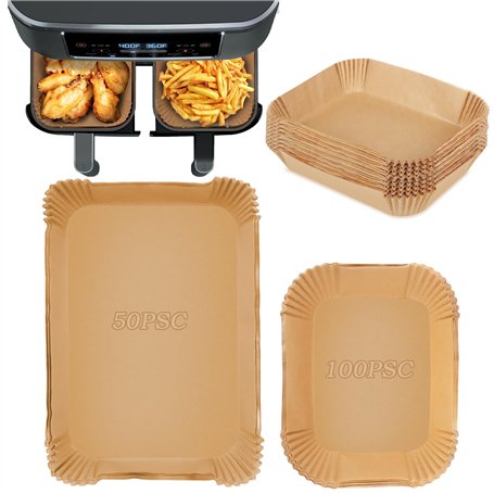 150pcs Papier Cuisson Air Fryer，Rectangulair Paper Liners Friteuse Sans Huile Accessoires，Papier Sulfurisé Feuilles，Doublure en