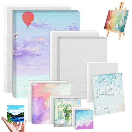 12pcs Panneaux de Toile，Cadres de Panneau，Toiles à Peindre Adaptées pour Peintures Acryliques， en Toile Encadrée Pré-étirée，pour