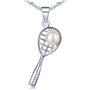 Unendlich U 925 Argent Raquette de Tennis Rose 5.5mm Perle Pendentif Femme Collier avec la Chaîne