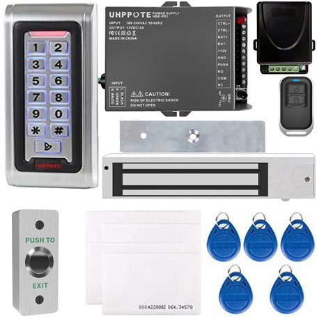 UHPPOTE Kit Complet Système de Contrôle d'Accès Lecteur RFID en Métal ID Carte & Serrure Magnétique