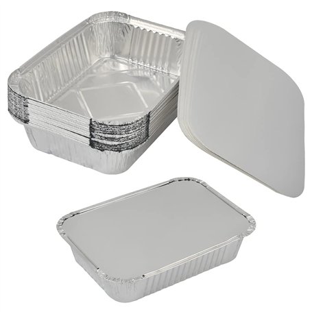 20 Pièces Barquettes Jetables Aluminium 1900 Ml Boite Aluminium avec Couvercle Plat Aluminium Jetable Grand Format pour la Cuiss
