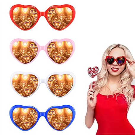 Lunettes De Diffraction Effet Coeur 4 Pièces 3d Lunettes Coeur Heart Sunglasses with Heart Effects Lunettes De Diffraction Lumiè