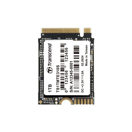 Transcend M.2 NVMe SSD 1 to 2230 PCIe Gen4 x 4 Lecture maximale : 5 000 Mo/s Écriture maximale : 3 500 Mo/s Clé M TS1TMTE310S-E