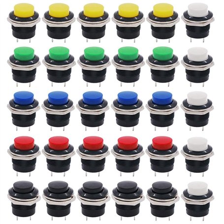 QitinDasen 30Pcs Premium 16mm Interrupteur à Bouton-Poussoir Momentané à 2 Broches