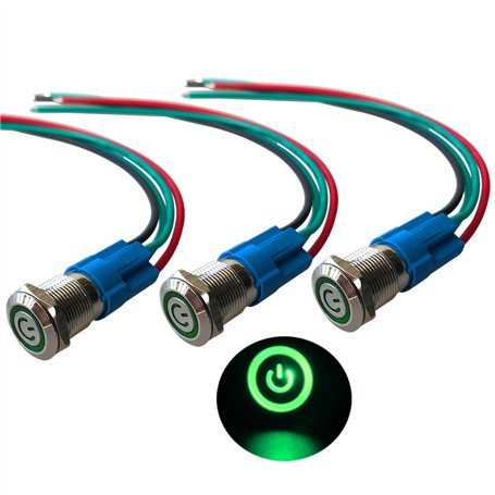 QitinDasen 3Pcs Premium 12V / 24V 3A Interrupteur à Bouton-Poussoir Auto-Bloquant