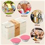 PIWOSGOL Boîte Bento,3 Couche Boite Repas avec 2 Pots à Sauce & Couverts, Anti Fuite Bento Lunch Box, Lunch Box Micro Ondable po