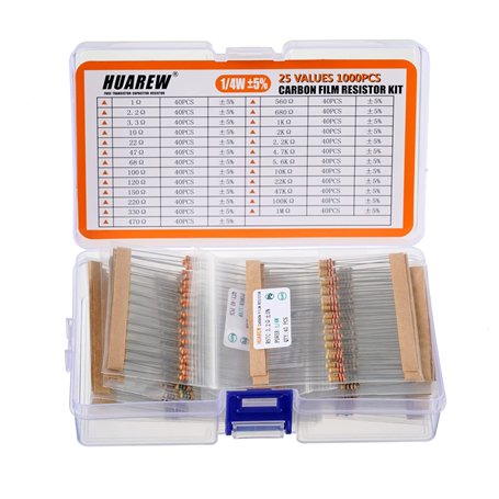 HUAREW Resistors Assortment Kit 1 Ohm Resistor -1m Ohm Resistor With 1/4W Carbon Film Resistor Kit Resistors Assortment 5% (1000